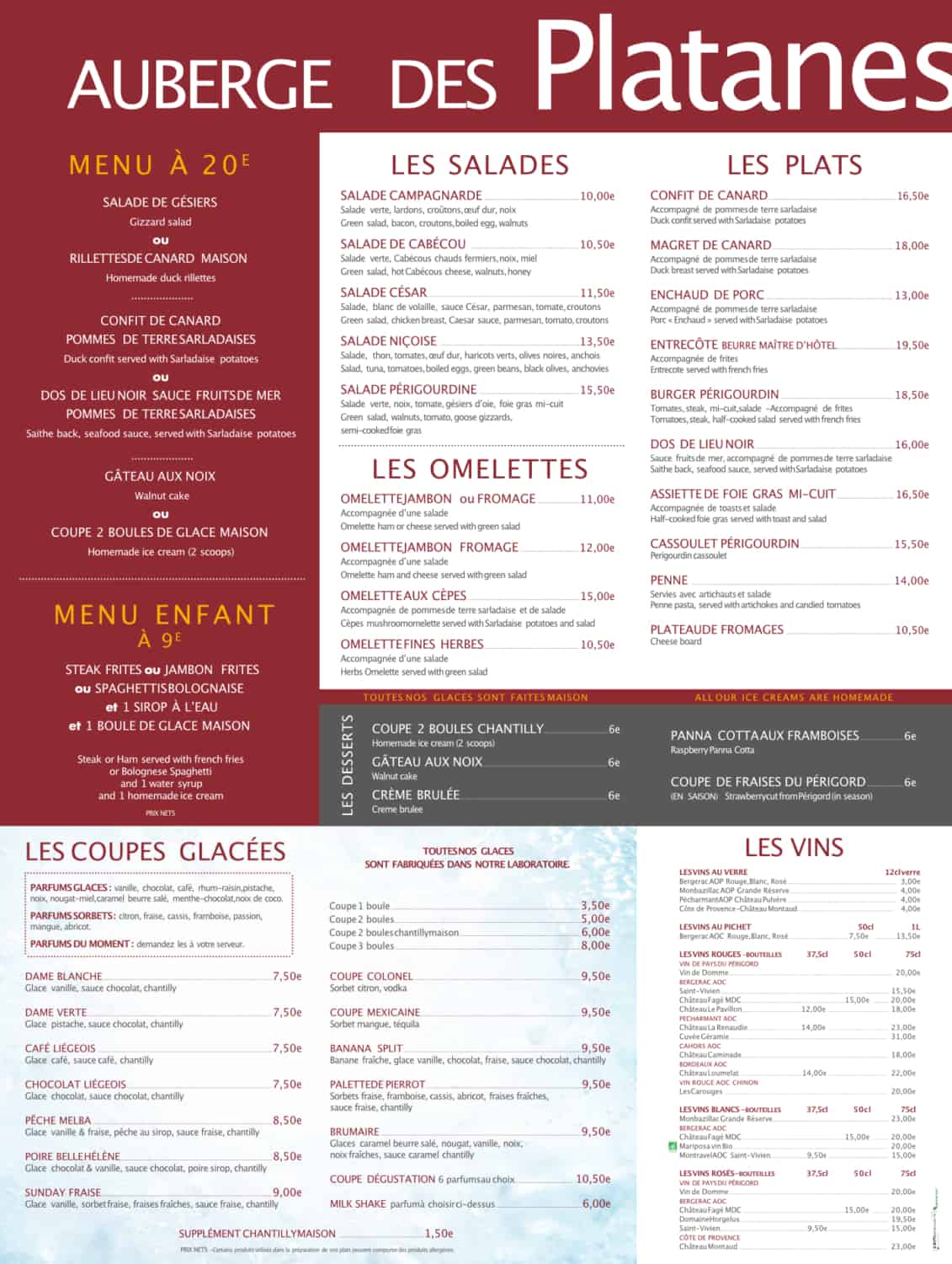 menu restaurant la roque gageac