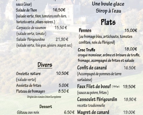 menu restaurant la roque gageac